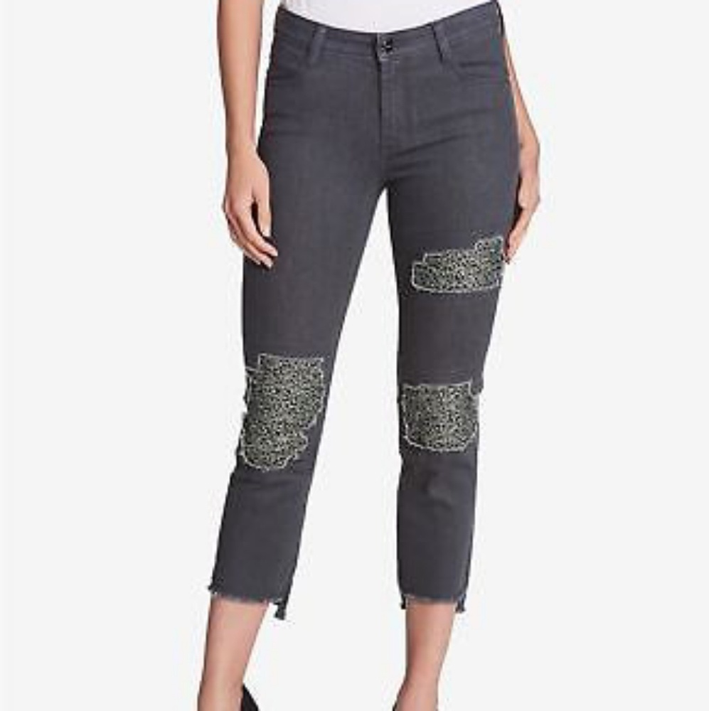 DKNY Gray Sequined Ripped Hem Skinny Jeans 25 NWT!